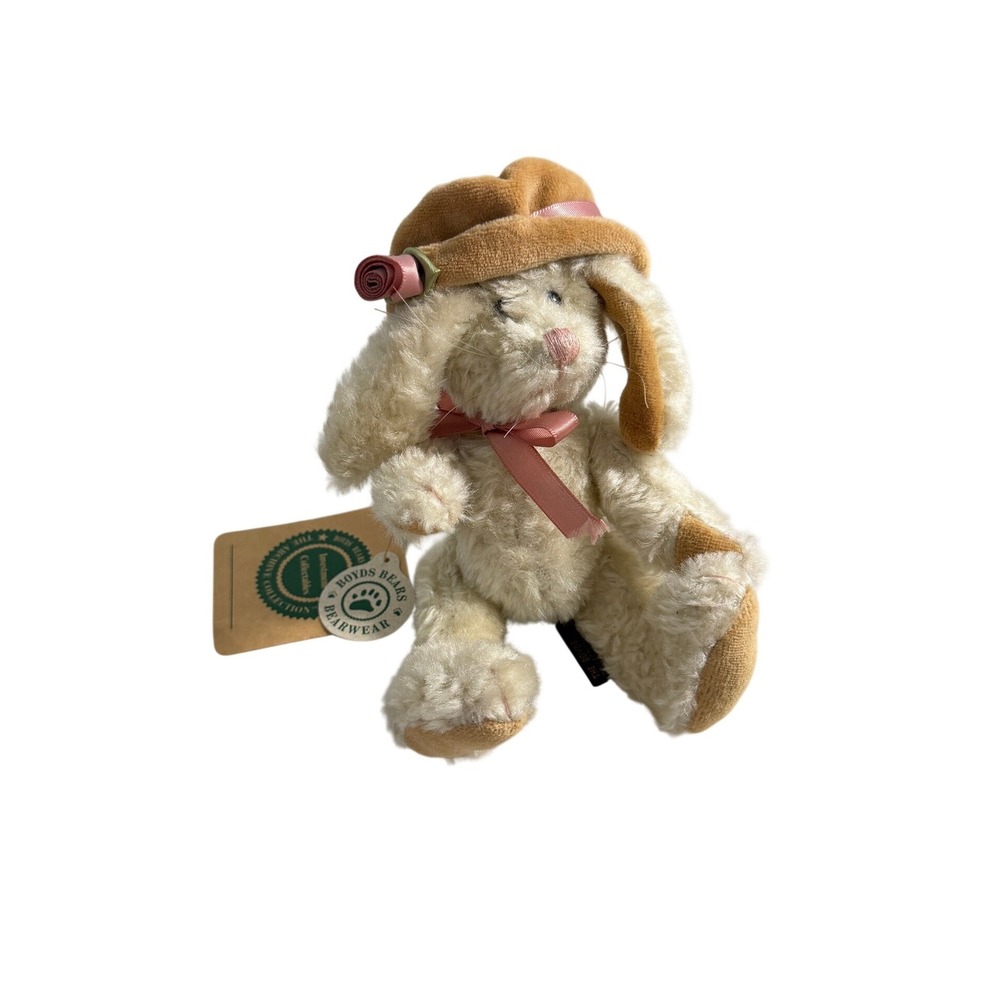 Boyds Bears Archive Collection Cream Plush Bunny Rabbit Toy Velvet‎ Hat Rose